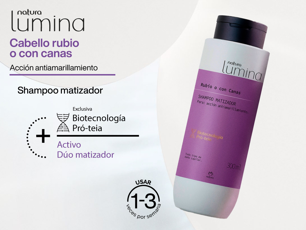 Shampoo matizador de Lumina para rubios o con canas