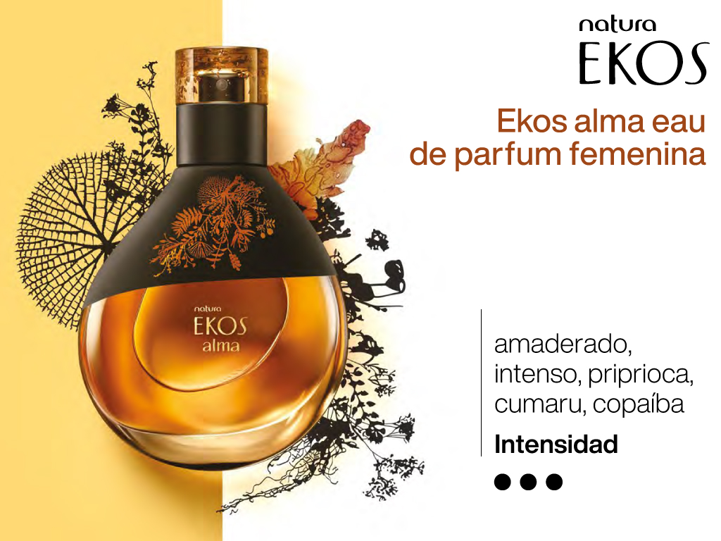 Perfume Ekos alma con notas amaneradas y una alta intensidad