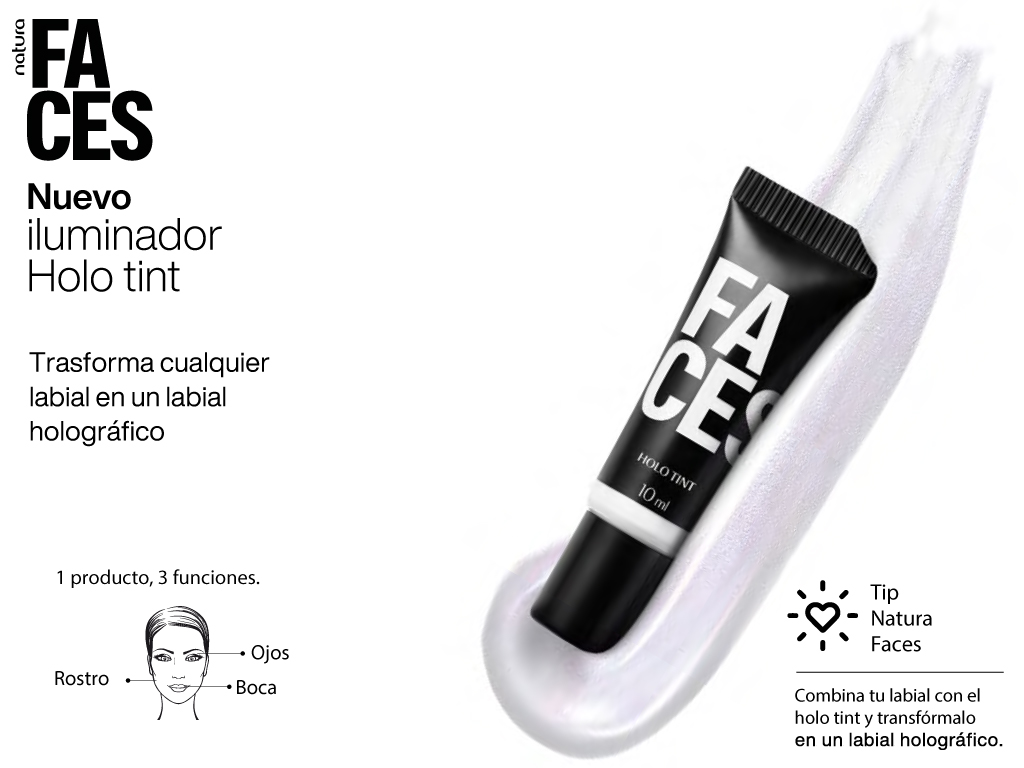 Iluminador holo tint de Natura Faces labial holográfico