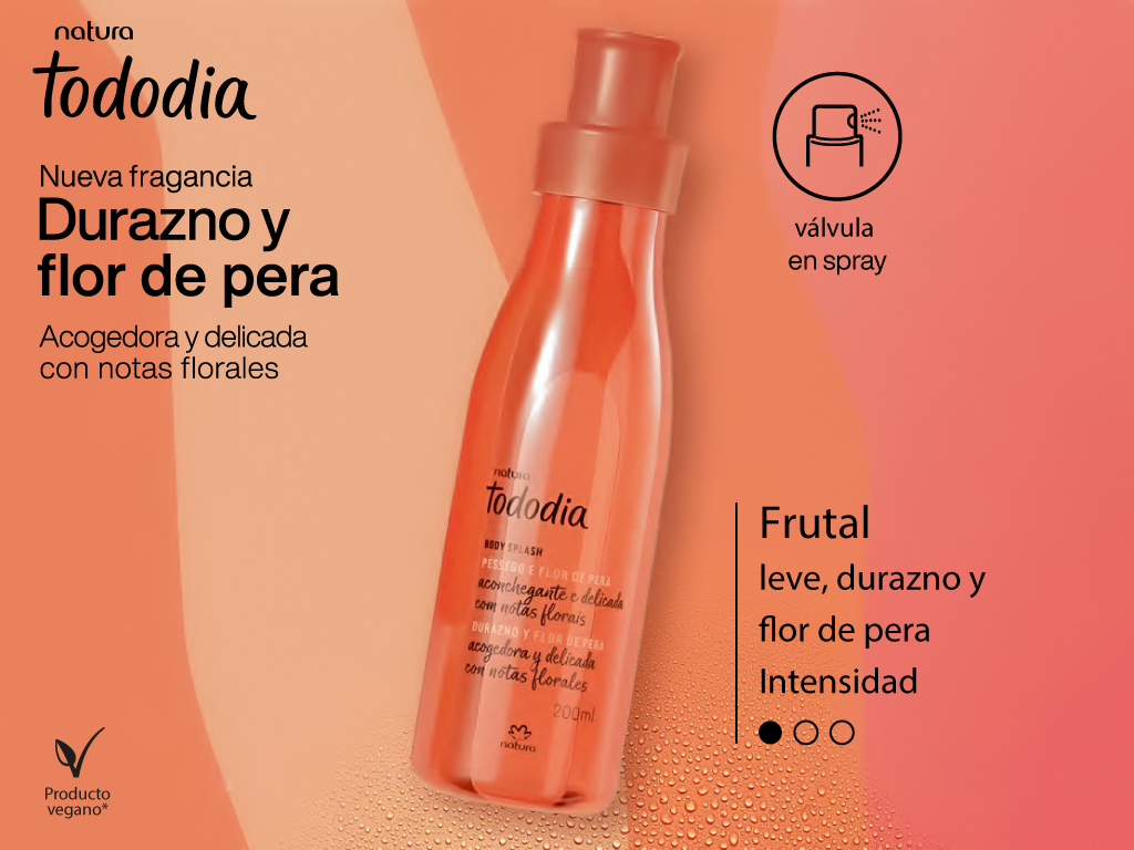 Body splash de Tododia Durazno y flor de pera fragancia floral 