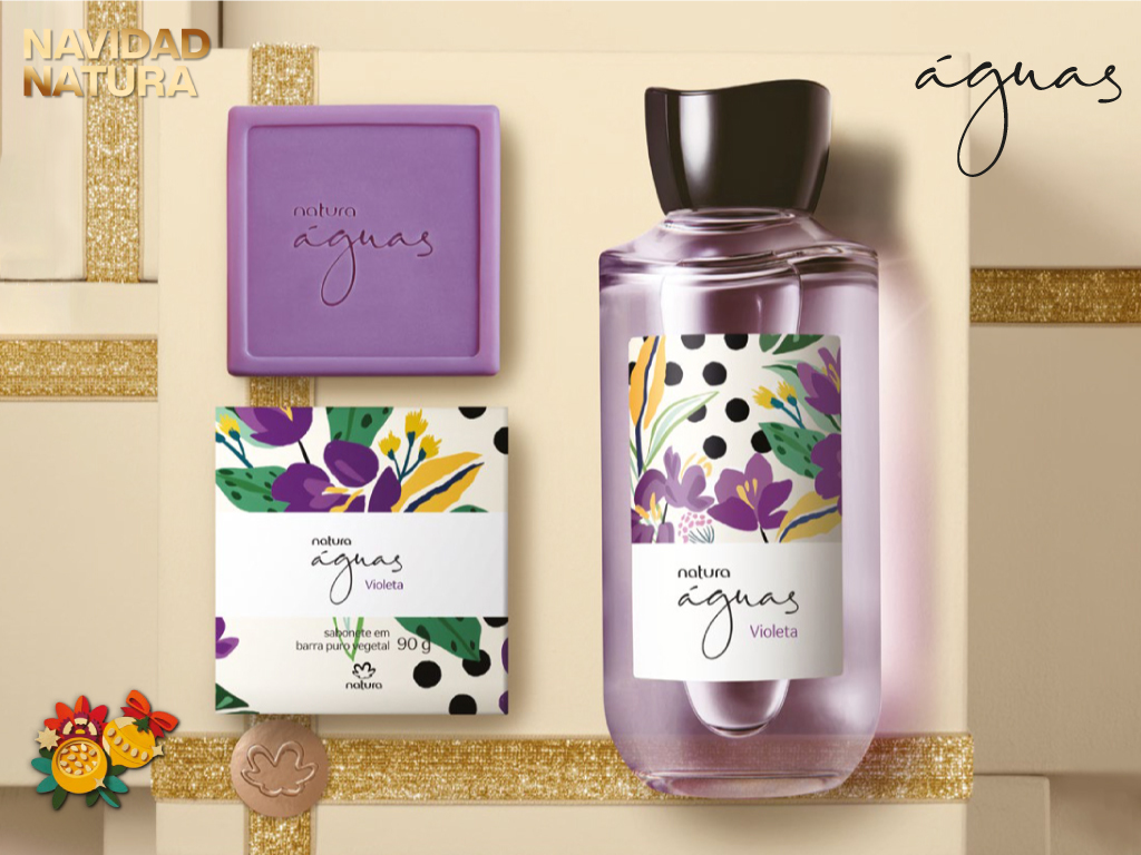Regalos Perfumería Natura Águas fragancia violeta y jabón en barra vegetal  