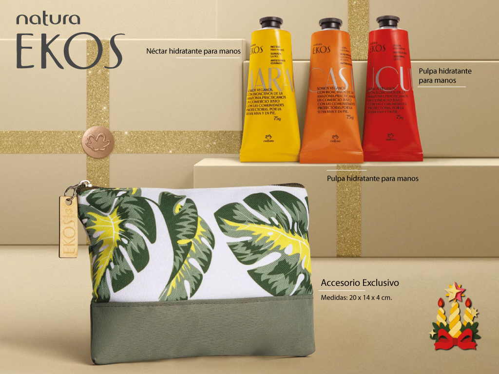 Kit de Pulpas Natura Ekos maracuyá, castaña y uccuba con cosmetiquera 