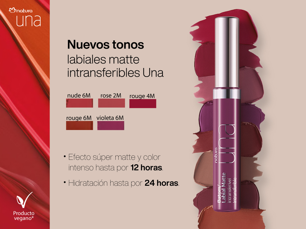 Nuevos tonos de labiales matte intransferibles de Natura UNA • Natura de  México